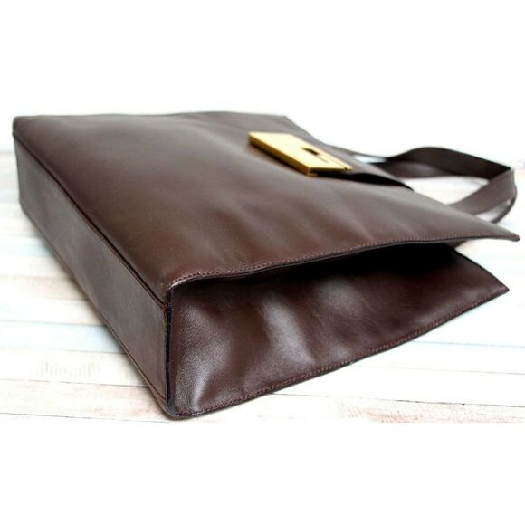 90th Y2K  Gucci BROWN GENUINE LEATHER SUEDE LINED LOGO HANDBAG PURSE SATCHEL - Picture 7 of 12